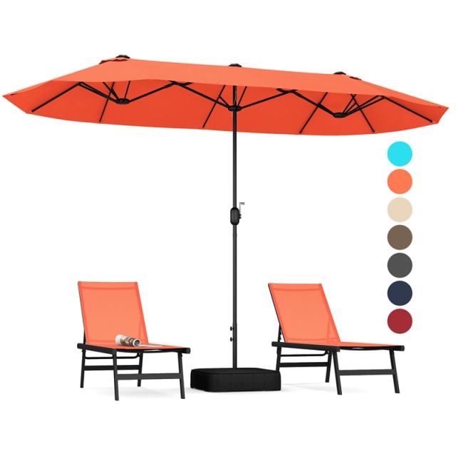 13FT Double-Sided Patio Umbrella, Extra Large Twin Market Umbrella with Base, Crank Handle, Safety Lock, Vented for Poolside, Deck, Backyard