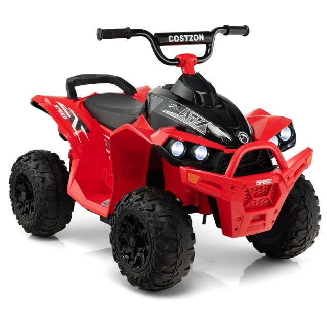 12V Kids Ride-On ATV, Battery Powered Electric 4-Wheeler Quad Car with Adjustable Speed, Lights & Treaded Tires for Boys & Girls