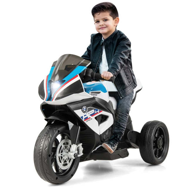 12V Kids Motorcycle, Licensed BMW Battery Powered 3-Wheel Motorcycle with Headlight, Music, Electric Ride-On Motorcycle for Ages 3+