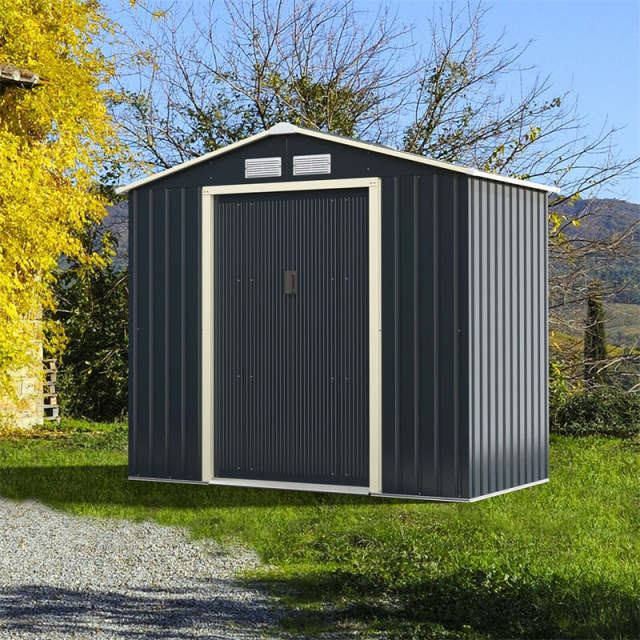7' x 4' Large Metal Storage Shed, Galvanized Steel Garden Tool House with Lockable Double Sliding Door & Air Vents, Outdoor Backyard Storage Cabinet