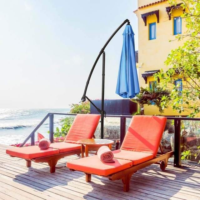 10ft Hanging Umbrella Offset Patio Sun Shade Umbrella Outdoor Market Umbrella Tilt Adjustment Cantilever Umbrella with Crank & Cross Base