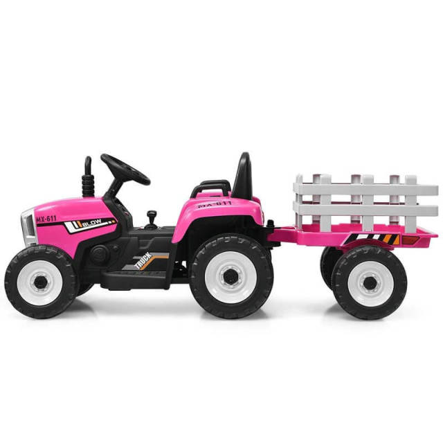 12V Kids Ride-On Tractor with Detachable Trailer, 3-Gear Ground Loader, LED Lights, Remote Control, Battery Powered Tractor Toy for Ages 3+
