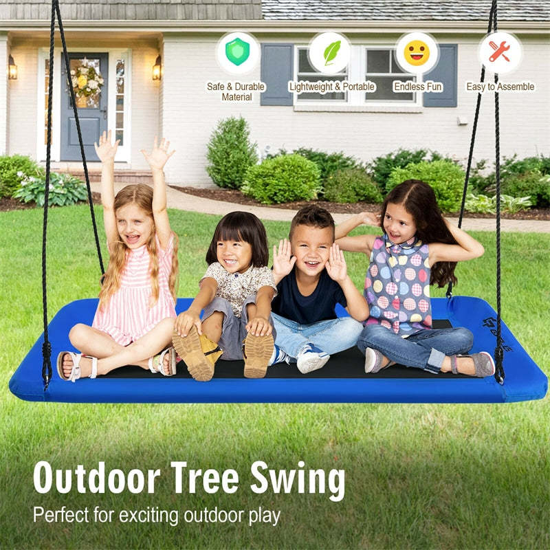 Giant 60" Platform Tree Swing with 2 Hanging Straps for Kids & Adults, Steel Frame Rectangle Saucer Swing for Indoor Outdoor Backyard