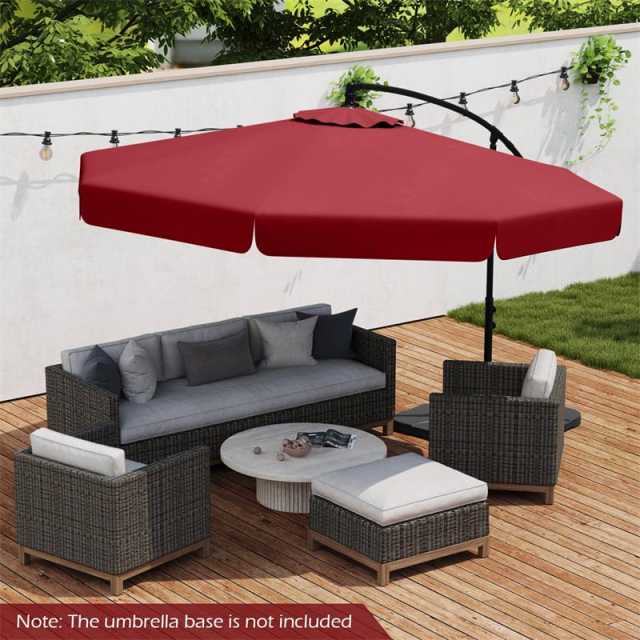 10FT Offset Cantilever Umbrella with Cover, Tilt Adjustment & Crank, 8-Rib Heavy-Duty Vented Ruffled Patio Umbrella for Poolside/Garden/Deck