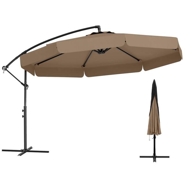 10FT Offset Cantilever Umbrella with Cover, Tilt Adjustment & Crank, 8-Rib Heavy-Duty Vented Ruffled Patio Umbrella for Poolside/Garden/Deck