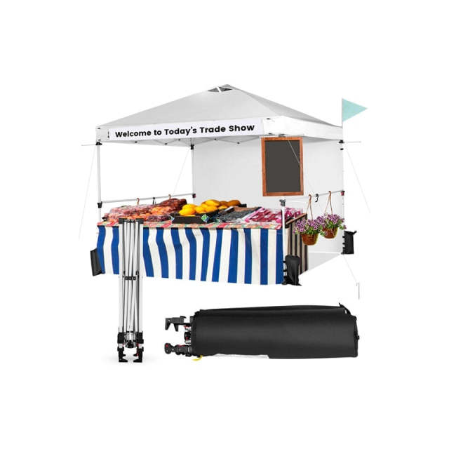 10' x 10' Commercial Pop Up Canopy Tent with Sidewalls, Roller Bag & Hanging Bars, Portable Instant Market Tent for Outdoor Events, Camping