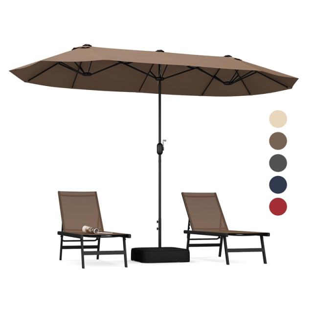 13FT Double-Sided Patio Umbrella, Extra Large Twin Market Umbrella with Base, Crank Handle, Safety Lock, Vented for Poolside, Deck, Backyard