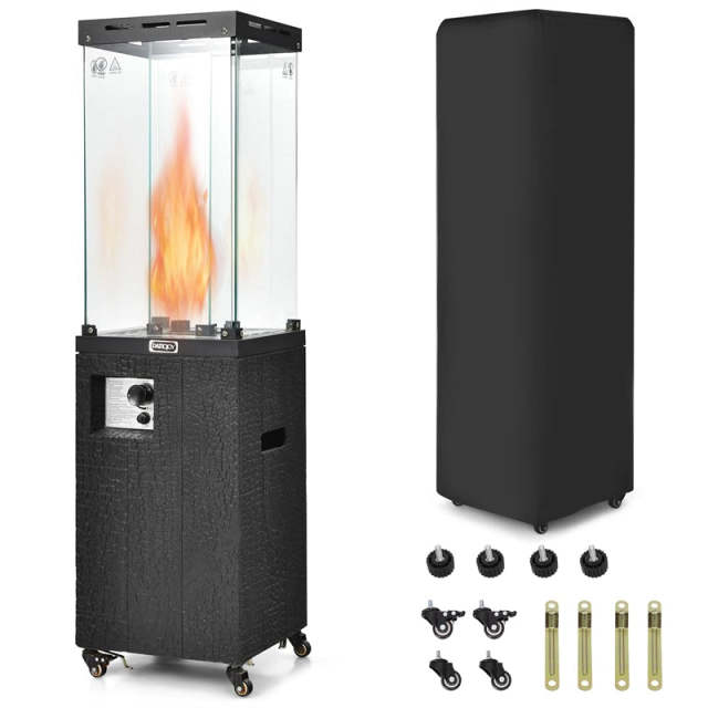 41,000 BTU Propane Patio Heater, Portable Outdoor Heater with Wheels, Protective Cover, Tempered Glass Tube, CSA Certified for Garden Yard