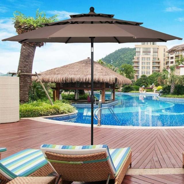10ft 3 Tier Patio Market Umbrella with Double Vented & Easy Tilt Adjustment