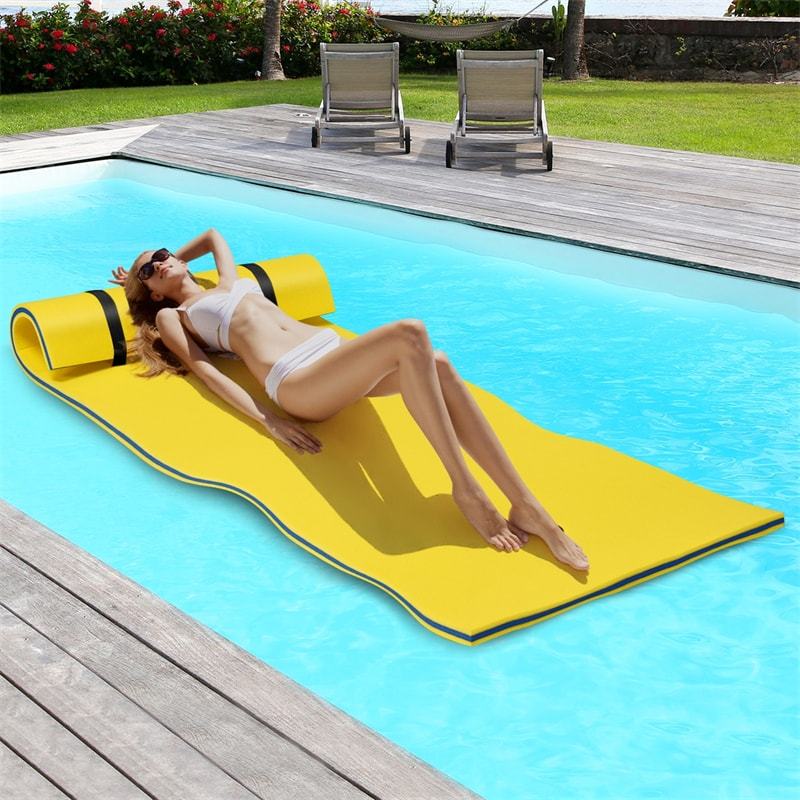 Floating Water Pad, 3-Layer Tear Resistant XPE Foam Water Mat 87" x 36" Foam Pool Float with Rolling Pillow Design for Lake Water Activities