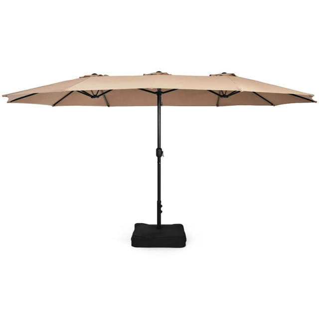 15FT Double-Sided Patio Umbrella with Base, Crank Handle & Air Vent, Extra Large Outdoor Market Umbrella for Poolside, Garden, Backyard