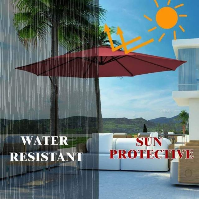 10FT Cantilever Umbrella Offset Hanging Patio Umbrella 8 Steel Ribs Outdoor Market Umbrella with Cross Base, Crank & Tilt Adjustment