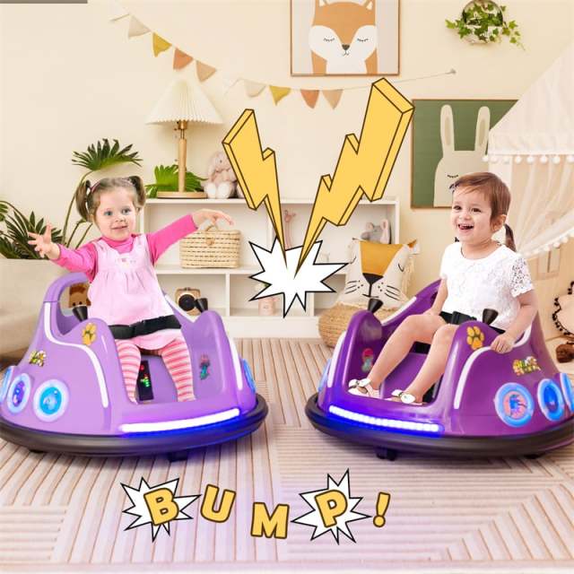 12V Kids Bumper Car, Electric Ride-On Bumper Car with Dual Joysticks, Flashing LED Lights & Remote Control, Battery Ride-On Toy for Toddlers