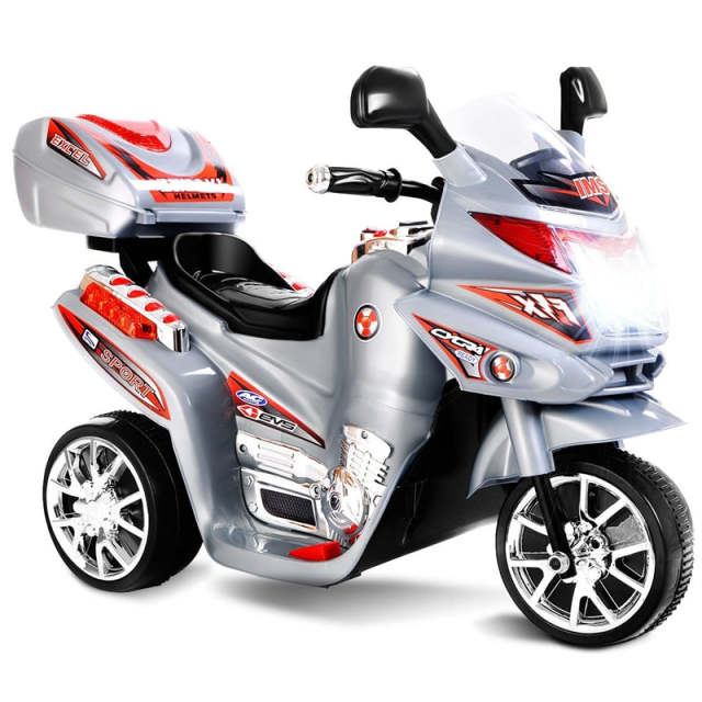 6V Kids Ride-On Motorcycle, Battery Powered 3-Wheel Motorcycle with LED Headlights, Music, Storage Trunk, Electric Motorcycle Toy for Boys/Girls he1