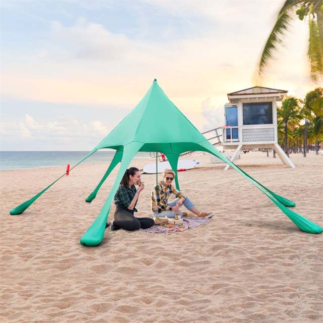 20 x 20FT Family Beach Canopy Tent UPF50+ Beach Sun Shade Tent with Carrying Bag, Sand Shovel & 6 Sandbags