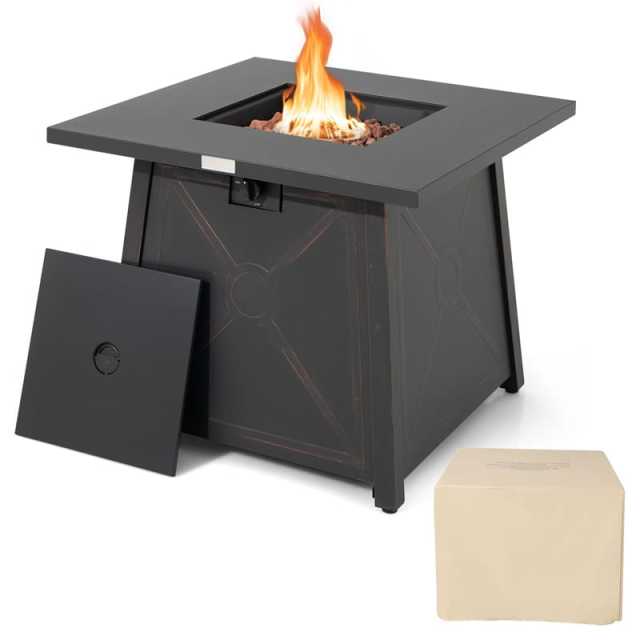 30" Square Propane Fire Pit Table, 50,000 BTU Outdoor Gas Fire Pit with Waterproof PVC Cover, Stainless Steel Burner, Lava Rocks & CSA/ETL Certified