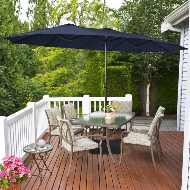 15FT Double-Sided Patio Umbrella with Base, Crank Handle & Air Vent, Extra Large Outdoor Market Umbrella for Poolside, Garden, Backyard