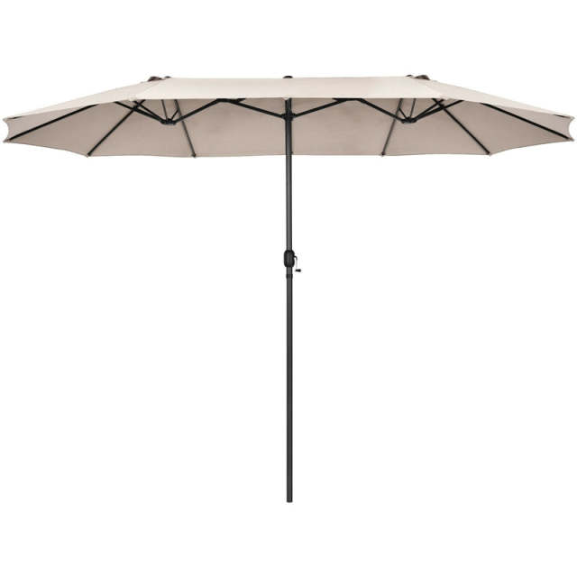15FT Double-Sided Patio Umbrella with Crank & Air Vents, 12-Rib Steel Market Outdoor Umbrella for Poolside, Garden, Backyard