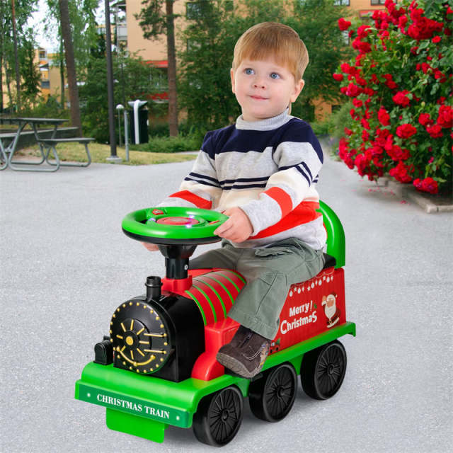 6V Electric Kids Ride On Train with Tracks, Storage Seat, Flashing Lights & Music, Battery Powered Ride-On Train Toy for Boys & Girls