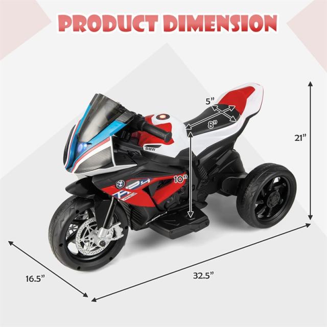 12V Kids Motorcycle, Licensed BMW Battery Powered 3-Wheel Motorcycle with Headlight, Music, Electric Ride-On Motorcycle for Ages 3+