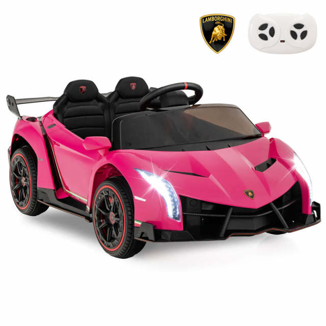12V Kids Ride-On Car, Licensed Lamborghini 4WD Sports Car with Remote, LED Lights, Hydraulic Doors, Battery-Powered Electric Vehicle, Ages 3-8