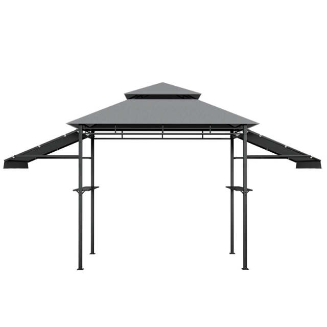13.5x4FT Heavy-Duty Steel Grill Gazebo with Dual Side Awnings & Storage Shelves, Flame-Retardant 2-Tier Canopy Gazebo for Patio Backyard Garden