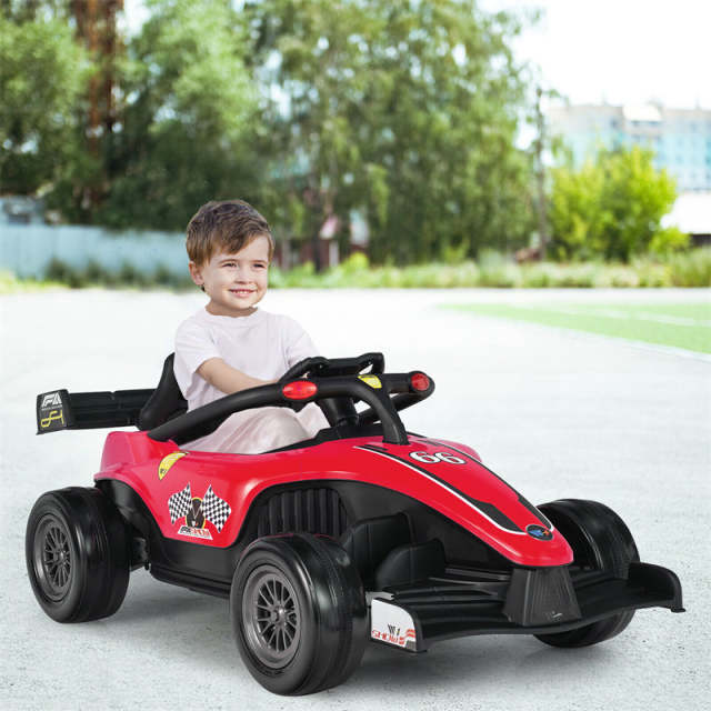 Kids Electric Go Kart, 12V Battery Powered F1 Ride-On Racing Car with Remote Control, Light & Music for Boys Girls