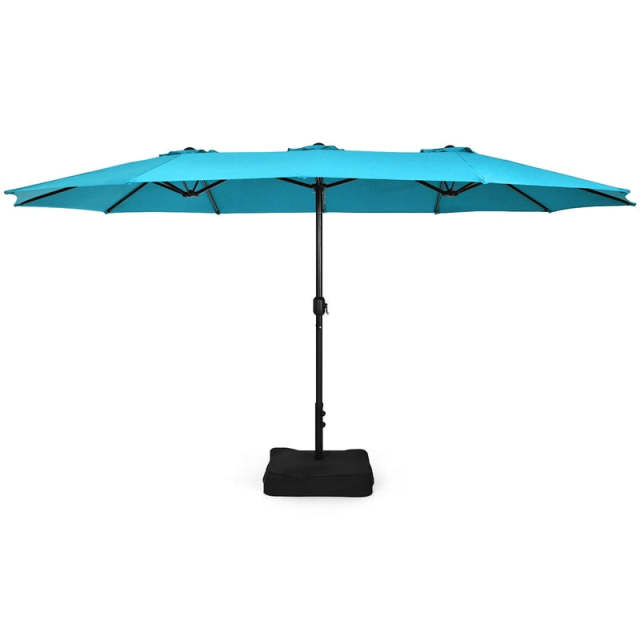 15FT Double-Sided Patio Umbrella with Base, Crank Handle & Air Vent, Extra Large Outdoor Market Umbrella for Poolside, Garden, Backyard