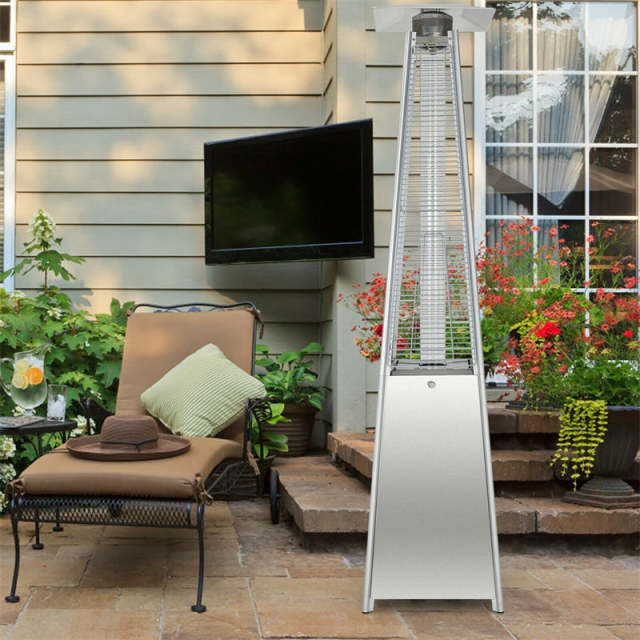 42,000 BTU 90" Pyramid Patio Propane Heater with Wheels & Quartz Glass Tube, Stainless Steel Standing Outdoor Gas Heater for Backyard, Porch, Deck