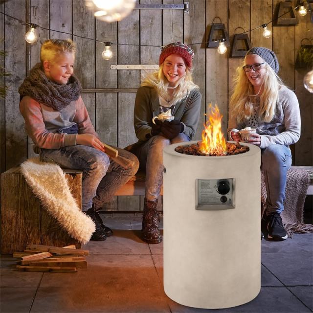 16" Round Outdoor Propane Fire Pit 30,000 BTU Auto-Ignition Patio Gas Fire Pit with Waterproof Cover, Touch-up Pen & Lava Rocks