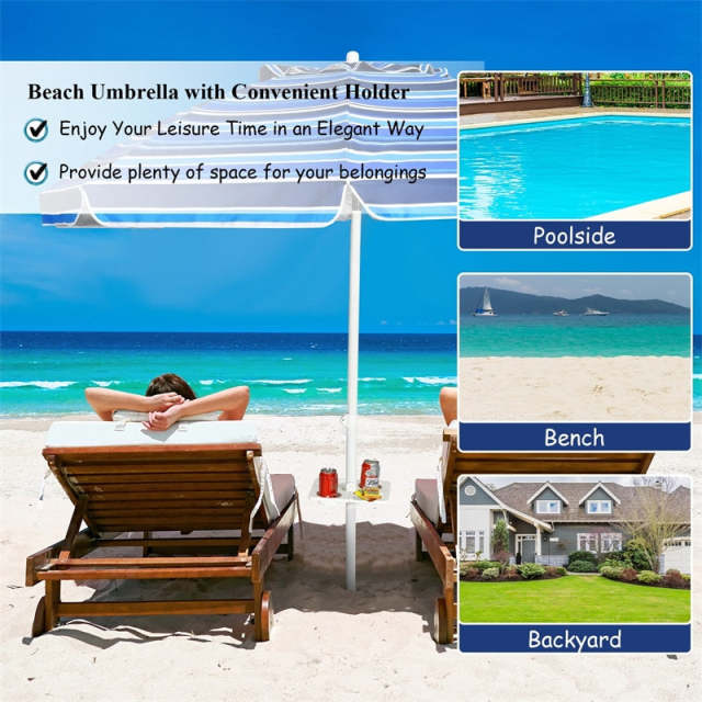 7.2 FT Portable Outdoor Beach Umbrella with Sand Anchor, Tilted Pole & Carrying Bag