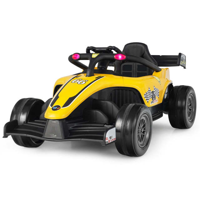Kids Electric Go Kart, 12V Battery Powered F1 Ride-On Racing Car with Remote Control, Light & Music for Boys Girls