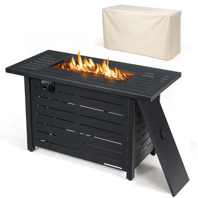 42" Rectangular Propane Fire Pit Table 60,000 BTU Gas Fire Pit with Solid Steel Frame & Waterproof Cover for Patio Backyard