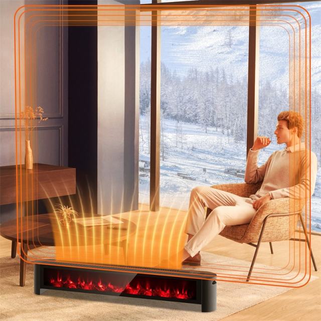 1400W Electric Baseboard Heater IPX4 Waterproof Convection Space Heater with Remote Control Thermostat & Adjustable Realistic 3D Flame
