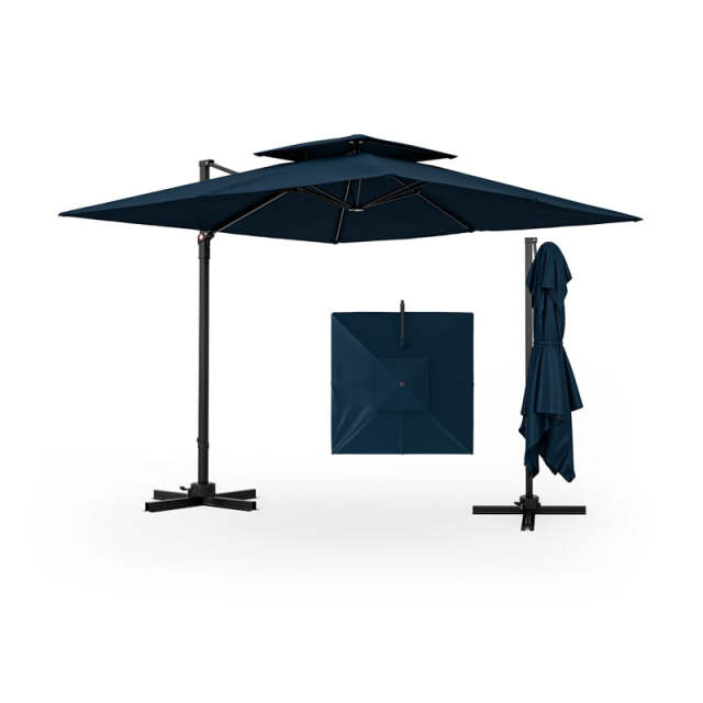 9.5FT Double Top Cantilever Umbrella, Heavy Duty Offset Hanging Patio Umbrella Square Outdoor Umbrella with 360° Rotation & Cross Base