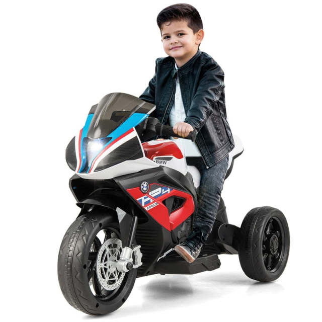 12V Kids Motorcycle, Licensed BMW Battery Powered 3-Wheel Motorcycle with Headlight, Music, Electric Ride-On Motorcycle for Ages 3+