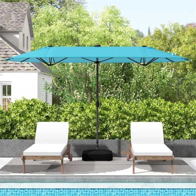 13FT Double-sided Patio Umbrella with Base, 36 Solar LED Lights & Crank Handle, Large Twin Table Umbrella for Poolside, Outdoor Dining