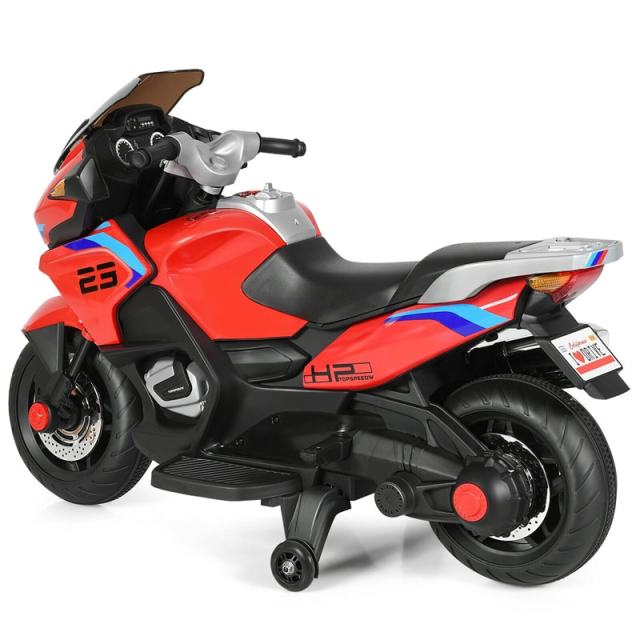 12V Kids Ride-On Motorcycle with Training Wheels, LED Lights & Foot Pedal, Battery-Powered Electric Ride On Motorbike for Boys/Girls Ages 3+