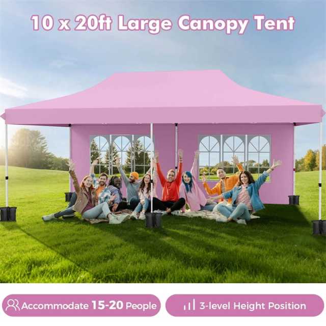 10x20FT Pop Up Canopy with 6 Removable Sidewalls/Windows, 8-Pack Sandbags & Carrying Bag, UPF50+ Sun Protection Tent for Outdoor Wedding Party