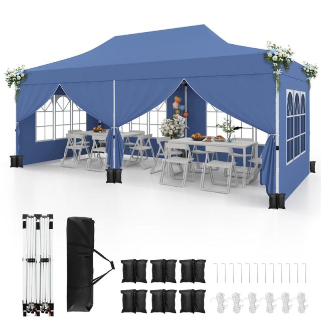 10x20FT Pop Up Canopy with 6 Removable Sidewalls/Windows, 8-Pack Sandbags & Carrying Bag, UPF50+ Sun Protection Tent for Outdoor Wedding Party