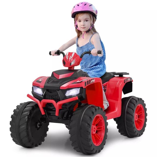 24V Kids Ride On ATV, Battery Powered Electric 4-Wheeler Quad Car with Wireless Connection & LED Lights for Boys/Girls Ages 3-8