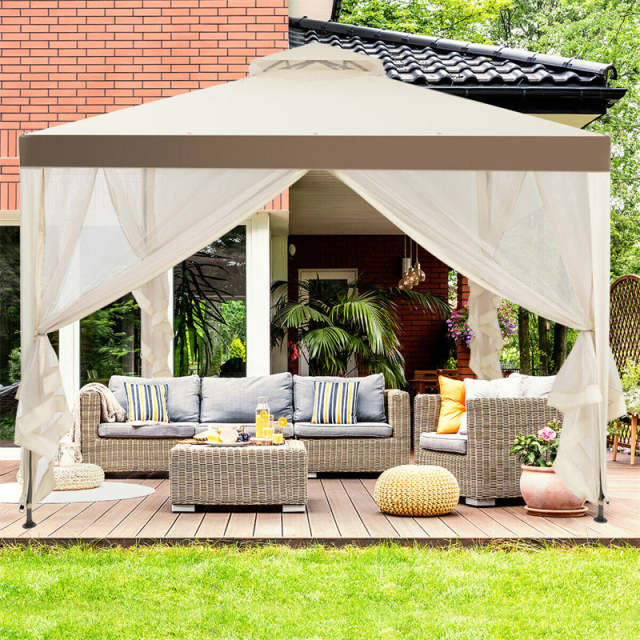 10’ x 10’ Outdoor Gazebo Patio Canopy Gazebo Steel Garden Gazebo Lawn Shelter Tent Structure with Mosquito Netting for Party Picnic