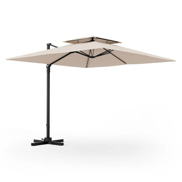 9.5FT Double Top Cantilever Umbrella, Heavy Duty Offset Hanging Patio Umbrella Square Outdoor Umbrella with 360° Rotation & Cross Base