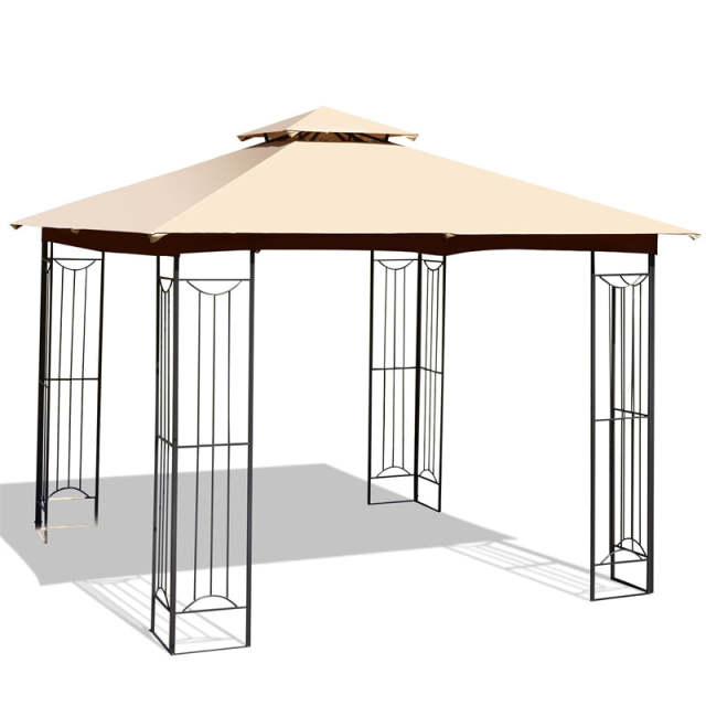 10 x 10 FT Patio Gazebo Double Roof Outdoor Canopy Gazebo Heavy-Duty Steel Frame Gazebo Garden Pavilion Shelter