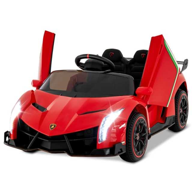 12V Kids Ride-On Car, Licensed Lamborghini 4WD Sports Car with Remote, LED Lights, Hydraulic Doors, Battery-Powered Electric Vehicle, Ages 3-8