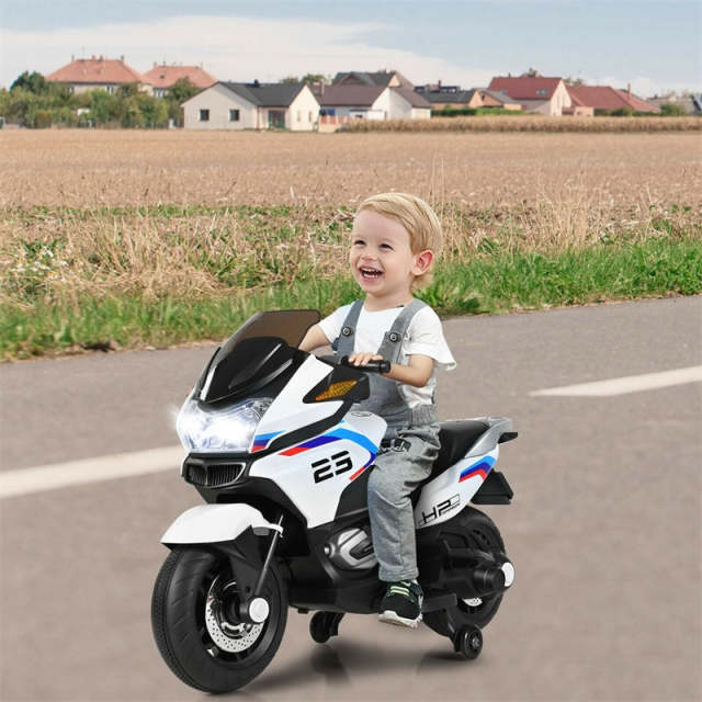 12V Kids Ride-On Motorcycle with Training Wheels, LED Lights & Foot Pedal, Battery-Powered Electric Ride On Motorbike for Boys/Girls Ages 3+