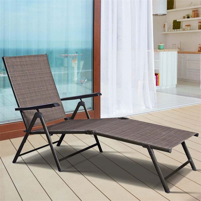 2PCS Outdoor Chaise Lounge Folding Patio Lounge Chairs Steel Fabric Sun Loungers Adjustable Reclining Chairs for Poolside Beach Garden Yard