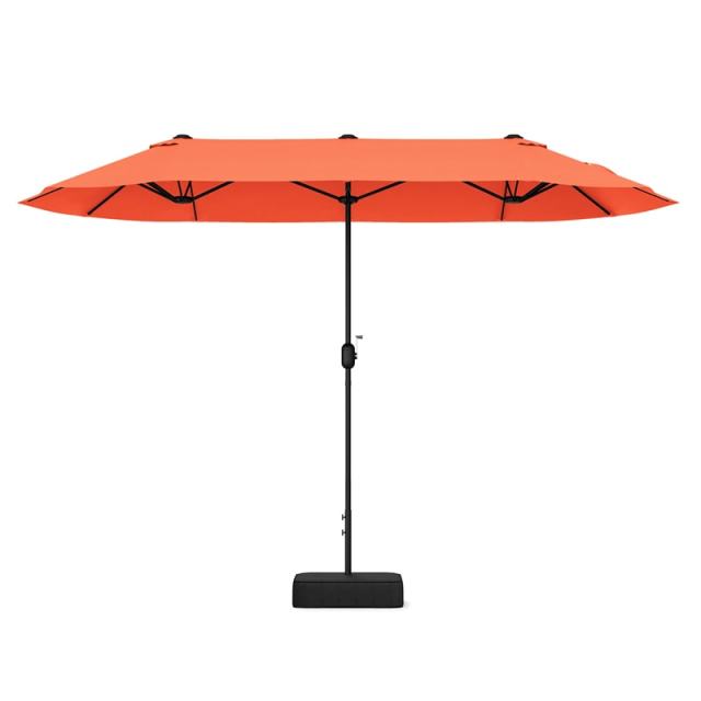 13FT Double-Sided Patio Umbrella, Extra Large Twin Market Umbrella with Base, Crank Handle, Safety Lock, Vented for Poolside, Deck, Backyard