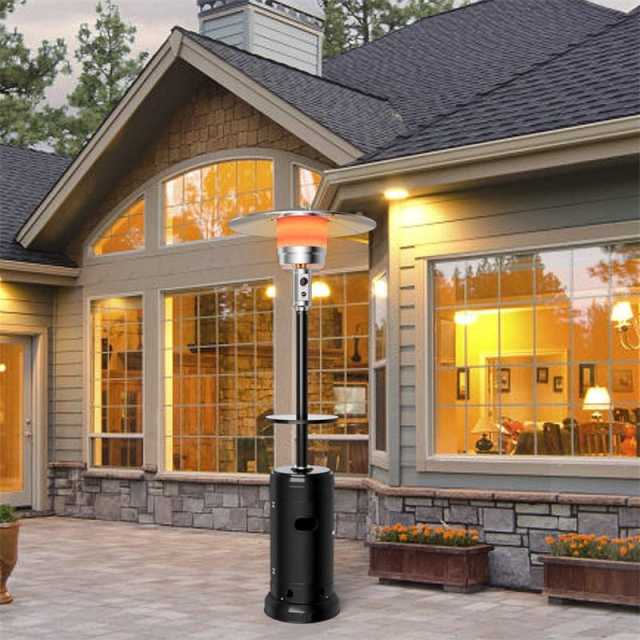 50,000 BTU Propane Patio Heater with Auto Shut-Off & Tip Protection, Commercial Outdoor Heater w/ Wheels & Drink Shelf for Backyard, Restaurant