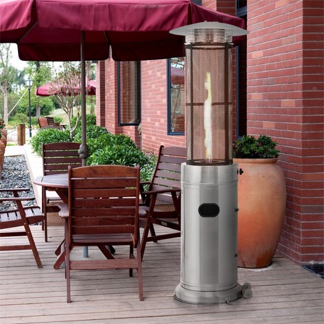 40,000 BTU Propane Patio Heater, Stainless Steel Round Glass Tube Standing Outdoor Gas Heater with Wheels for Balcony, Backyard, Garden